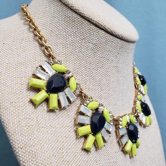 J. Crew Bright Yellow Opalescent Navy Statement Necklace - Picture 7 of 10